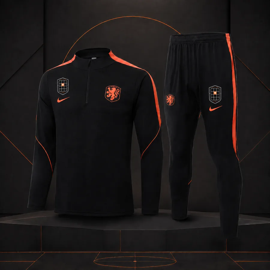 Zone 14 Nike tracksuit — black with Red Centre ochre trim